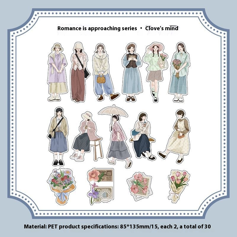 Infeel.Me Romance Is Coming Series PETSticker Pack Retro Character Outfits Handbook Base Material Stickers