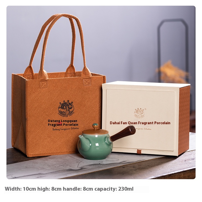 Empty Mountain Rain Longquan Celadon Side Handle Teapot Filter Teapot Single Pot Ceramic Pure Handmade Kung Fu Tea Set