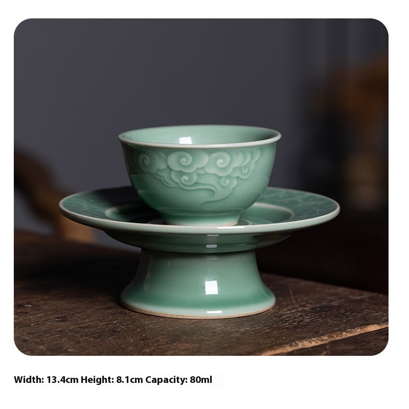 Empty Mountain Rain Longquan Celadon Handmade Master Cup Single Cup Ceramic Tea Cup High-end Songyun Kung Fu Tea Cup