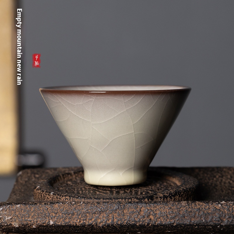 Empty Mountain Rain Longquan Celadon Lard Jelly Master Cup Tea Cup Ceramic Ice Crack High-end Kung Fu Tea Cup Teacup