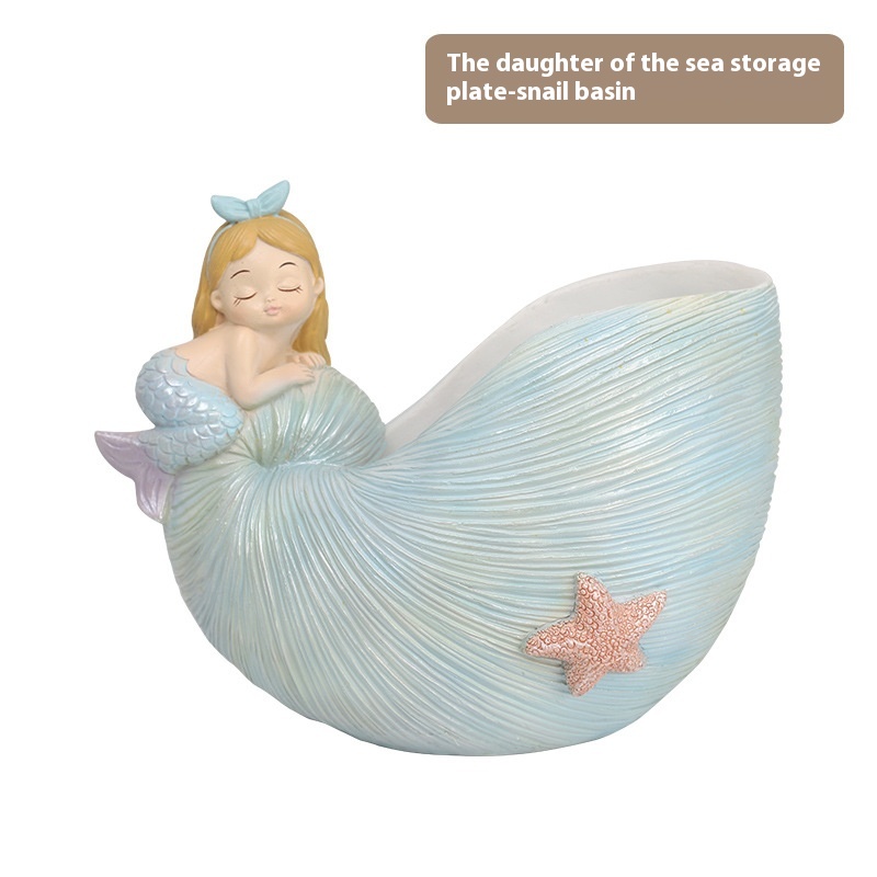 If The Mermaid Conch Storage Basin Entrance Desktop Creative Key Candy Box Resin Crafts Ornaments