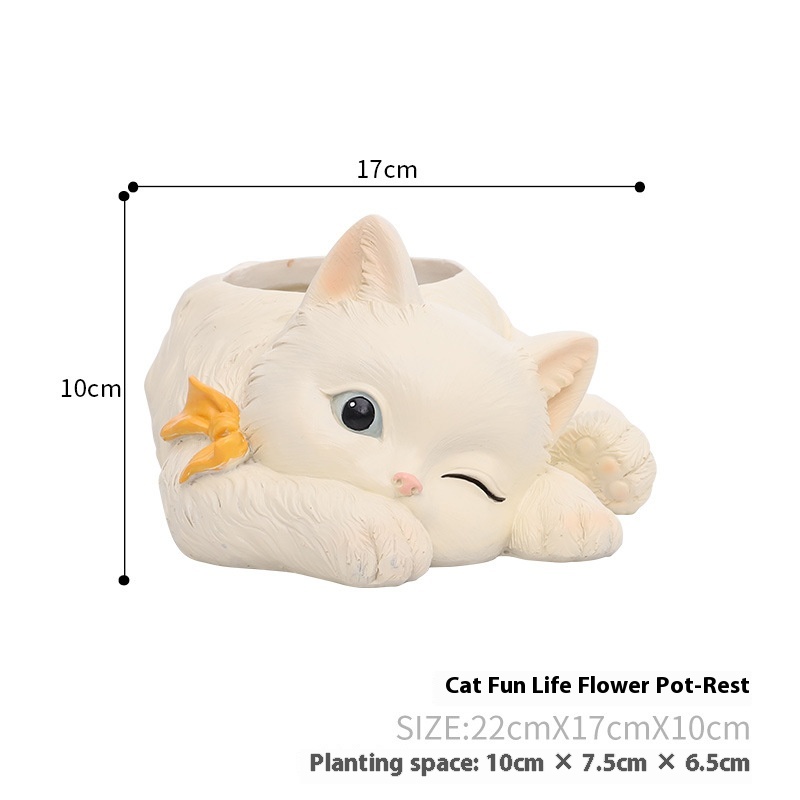 If The Home Resin Succulent Creative Flower Pot Office Desk Micro Landscape Green Plant Simulation Cat Potted Ornaments