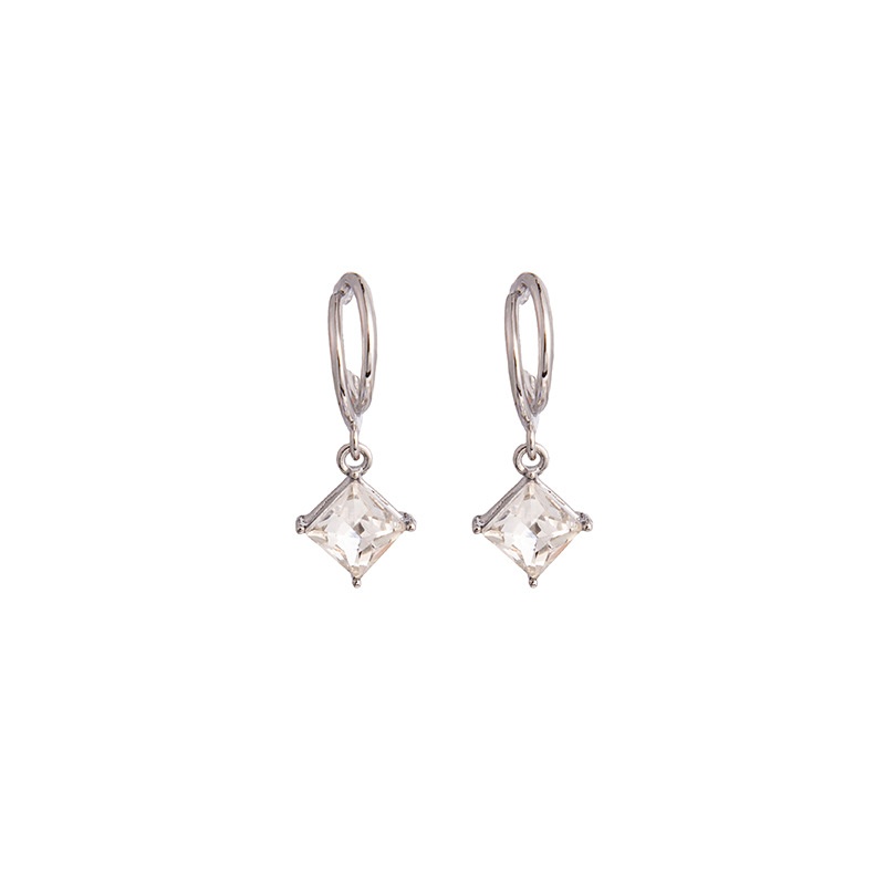 Silver Needle Geometric C-shaped Micro-inlaid Square Diamonds Beautiful And Shining Super Fairy Pendant Geometric Irregular Cold Style Royal Sister Temperament Earrings