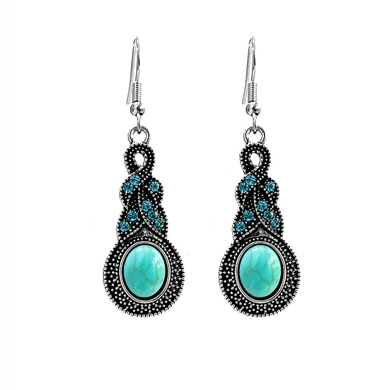 European And American Bohemian Retro And Elegant Turquoise Water Drop Ear Hook Personalityy High-end Light Luxury Earrings Earrings