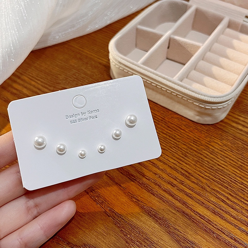 Silver Needle Temperament Gentle Pearl3 Pairs Of Earrings Set Mini Ear Hole Anti-allergic Exquisite456mm Earrings Earrings