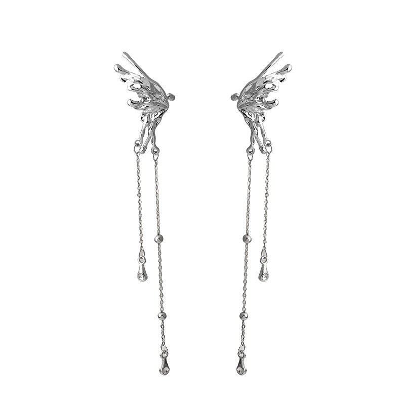 European And American Long Temperament No Ear Piercing Tassel Bow Chain Ear Clip High Cold Fashion Girl Earring Ear Clip
