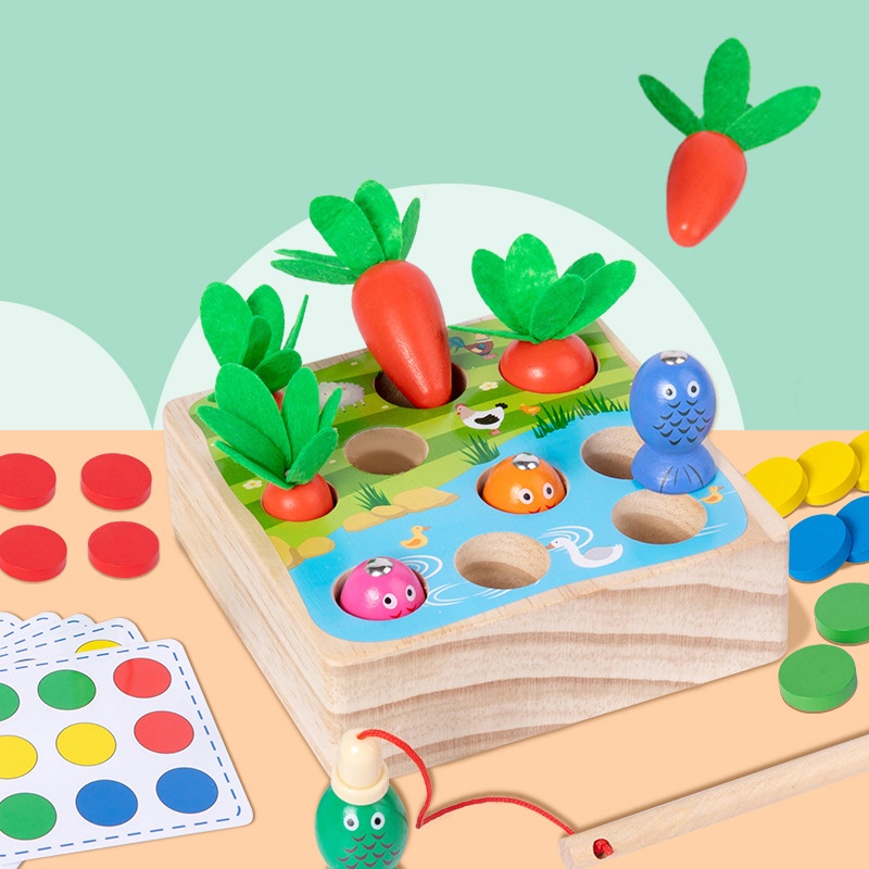 Children's Three-in-one Carrot Pulling And Fishing Game For Infants And Young Children,Color Classification,Puzzle Building Blocks,Toys
