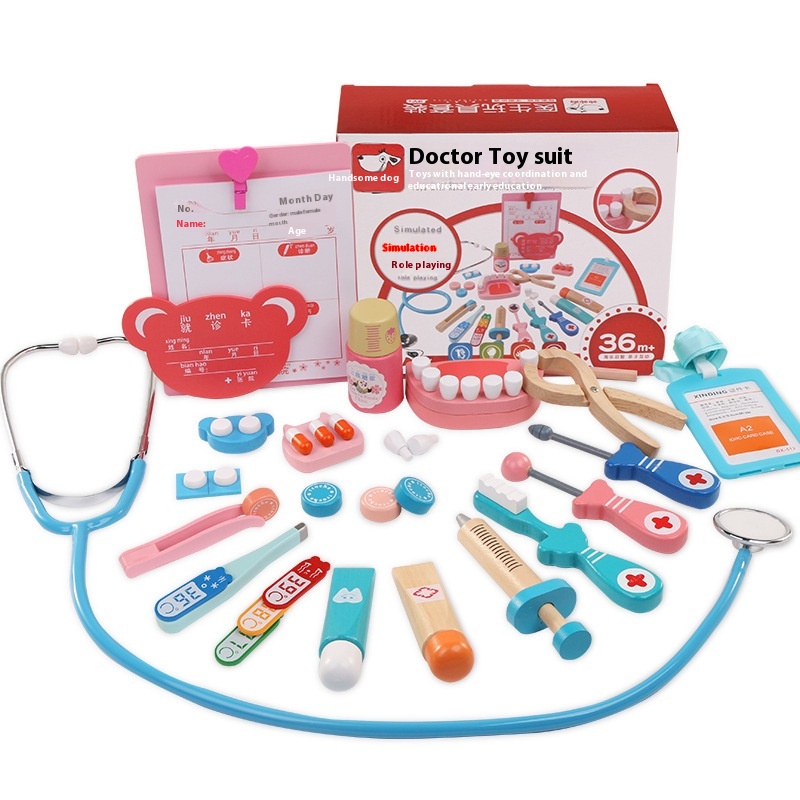 Pretend Doctor Toy Set Wooden Children's Dental Simulation Boy And Girl Nurse Doctor Stethoscope