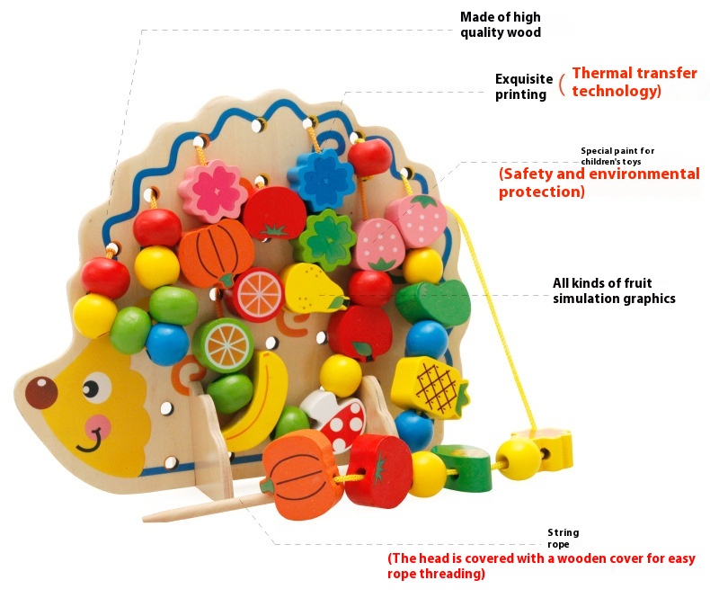 Christmas Gift Children Hedgehog Wooden Fruit Beaded Fruit Tree Baby Early Education Educational Beaded Toy
