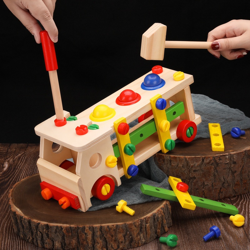 Children's Early Education Puzzle Boy Hands-on Assembly And Disassembly Engineering Car Screwing Car Nut Combination Car Building Block Toys