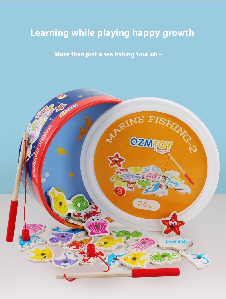 Qiaozhimu Pretend Play Toys Educational Wooden Magnetic Bucket Fishing Children's Toys