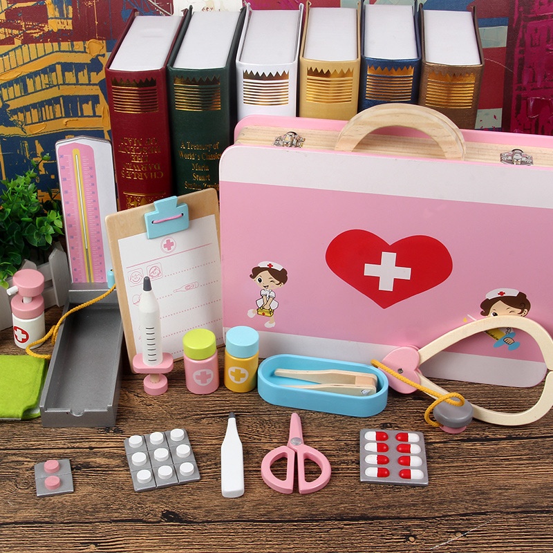 Children's Wooden Medical Box Simulation Toy Parent-child Interactive Girl Nurse Play House Children's Medicine Box
