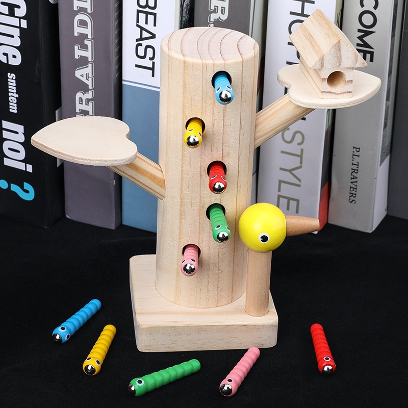 Children's Wooden Woodpecker Catchingect Game Intelligence Development Early Education Puzzle Bird Catchingect Magnetic Toy