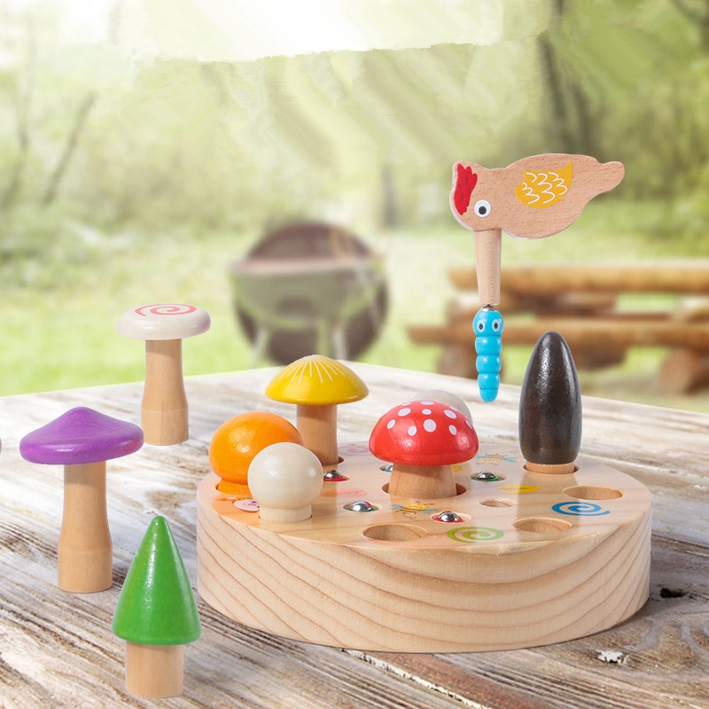 Wooden Woodpecker Catchingects,Picking Mushrooms And Catchingects Game Parent-child Educational Building Blocks Children's Play House Toys