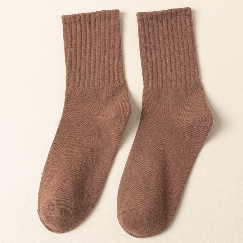 Solid Color Socks For Women Vertical Stripes Mid-tube Socks Autumn And Winter Warm Women's Socks Sports Cotton Socks YJapanese Style