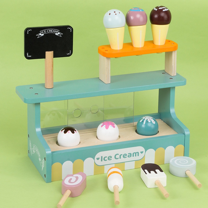 Wooden Simulation Ice Cream Shop Children's Wooden Play House Kitchen Ice Cream Cart Toy Stall