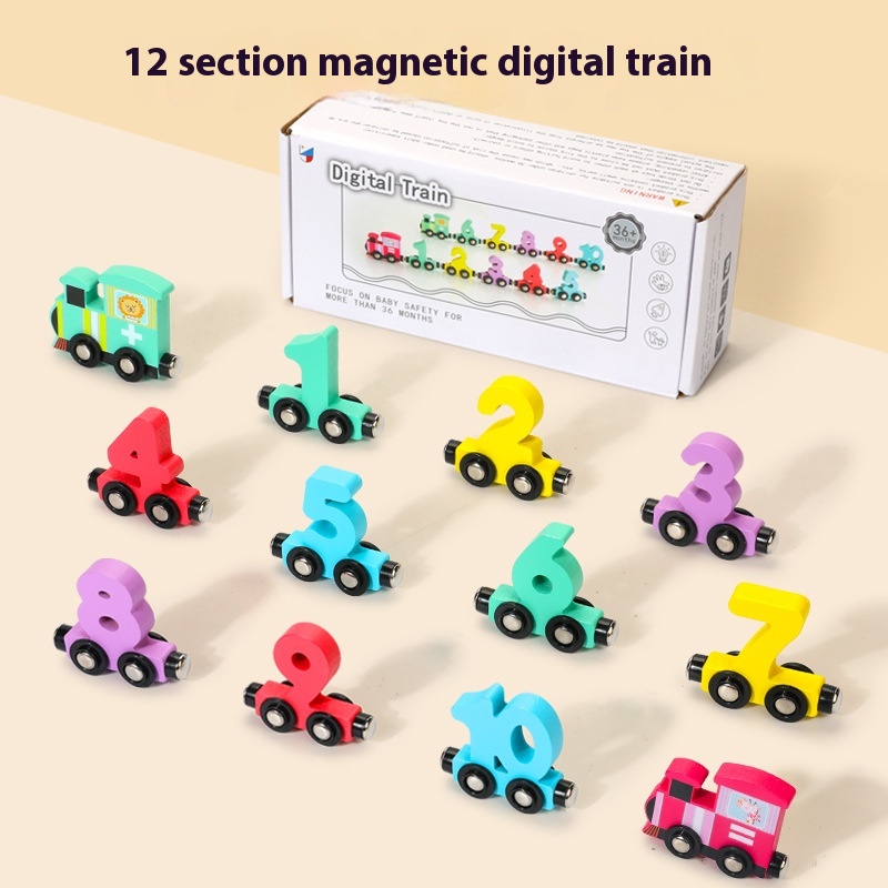 Children's Wooden Magnetic12-section Digital Train Toy1-3 Years Old Kindergarten Baby Early Education Enlightenment