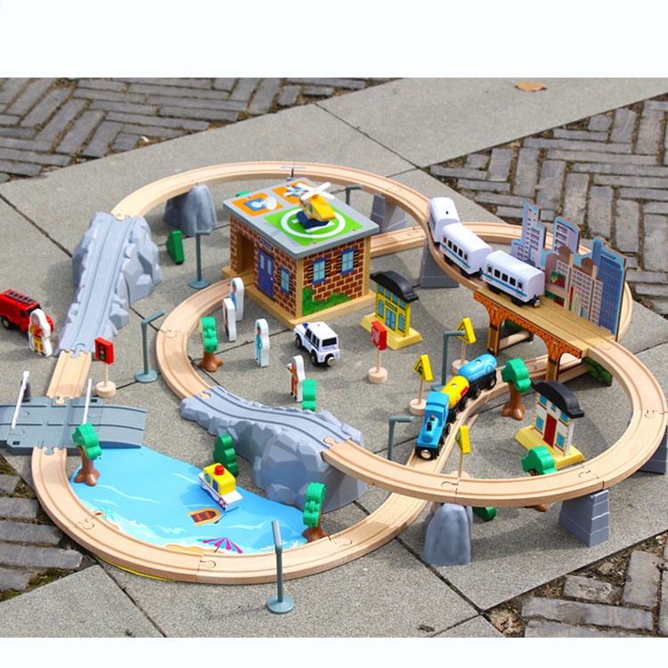 Children's Train City Rail Car Toy Wooden Train95 Pieces Transportation Mine Set Puzzle Game