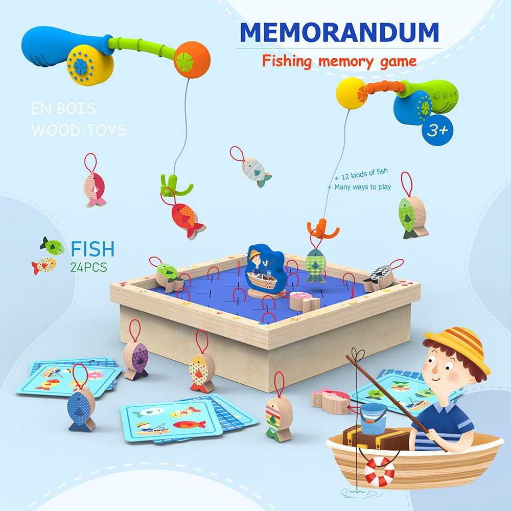 Children's Fishing Memory Game P.8 Children's Educational Hand-Eye Coordination Parent-Child Interactive Wooden Toys