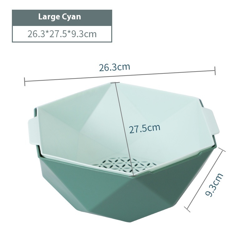 Haixing Household Fruit And Vegetable Contrast Color Washing Basket Kitchen Fruit And Vegetable Storage Basket With Lid Double Layer Drain Basket