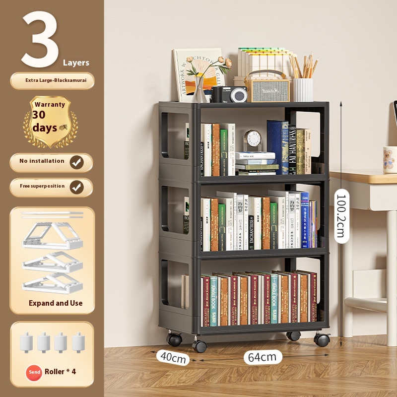 Simple Children's Bookshelf Floor Household Movable Book Snack Storage Rack Kitchen Multi-layer Trolley Storage Rack