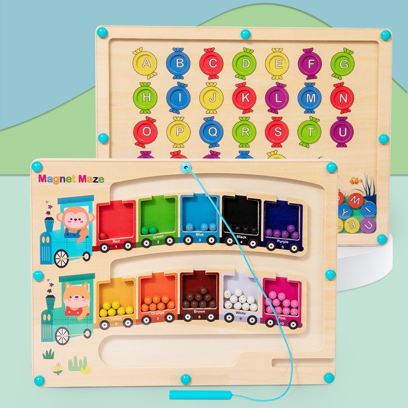 Interesting Wooden Double-sided Two-in-one Magnetic Maze English Color Recognition Kindergarten Early Education Educational Toys