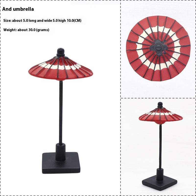 Japanese Style Cherry Blossom Viewing Tea Party Red And White Checkered Umbrella Doll House Miniature Scene Resin Small Ornaments Clay Figure Props