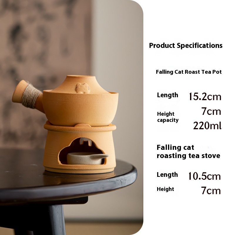 Tea Making Stove,Coarse Pottery Roasting Tea Stove,Chinese Cute Cat Candle Tea Warmer,Tea Aroma Device,Dry Roasting Tea Set