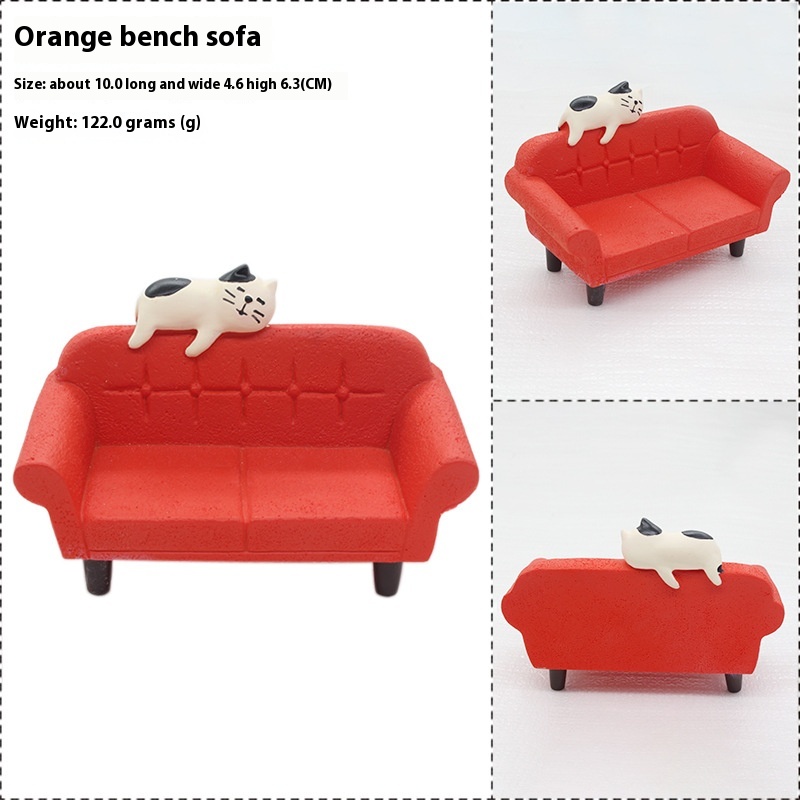 Christmas Green Sofa Cat Chair Miniature Doll House Scene Table And Chair Props Creative Desk Resin Small Ornaments