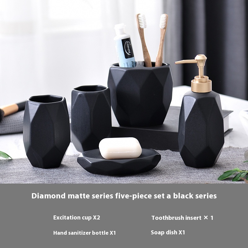Nordic Diamond Pattern Ceramic Bathroom Five-piece Set Creative Bathroom Toiletries Gift Set Toothbrush Holder
