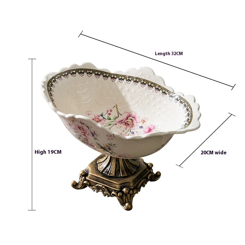 American Country Ceramic Fruit Plate European Style Living Room Coffee Table Household High Foot Fruit Bowl Creative Decorative Fruit Plate Ornaments