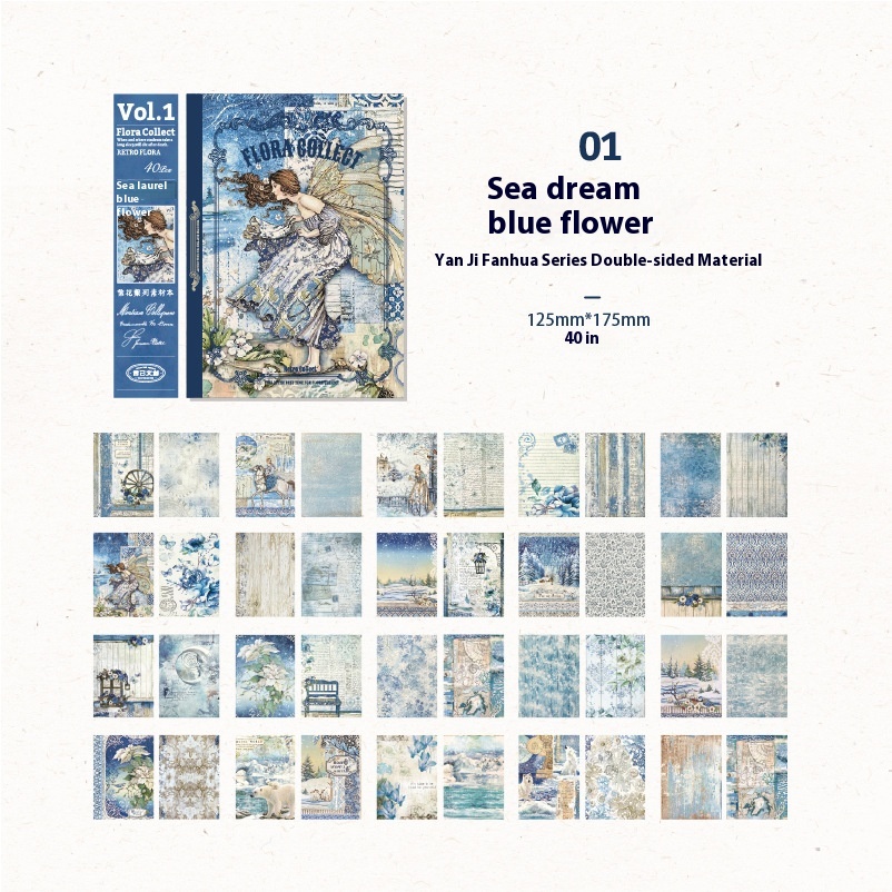 Yanji Double-sided Material Journal Book Series Of Flowers Retro Literary Oil Painting DIYHandbook Decoration Base Paper8 Models