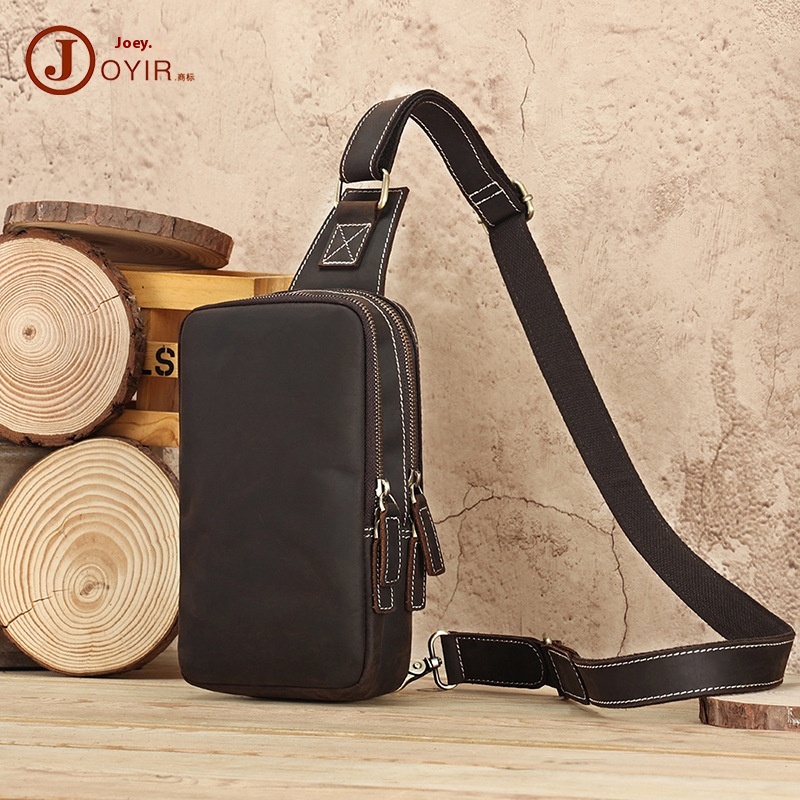 Crossbody Bag Men's Crazy Horse Leather Retro Men's Casual Shoulder Bag Multifunctional Genuine Leather Chest Bag Men's Bag
