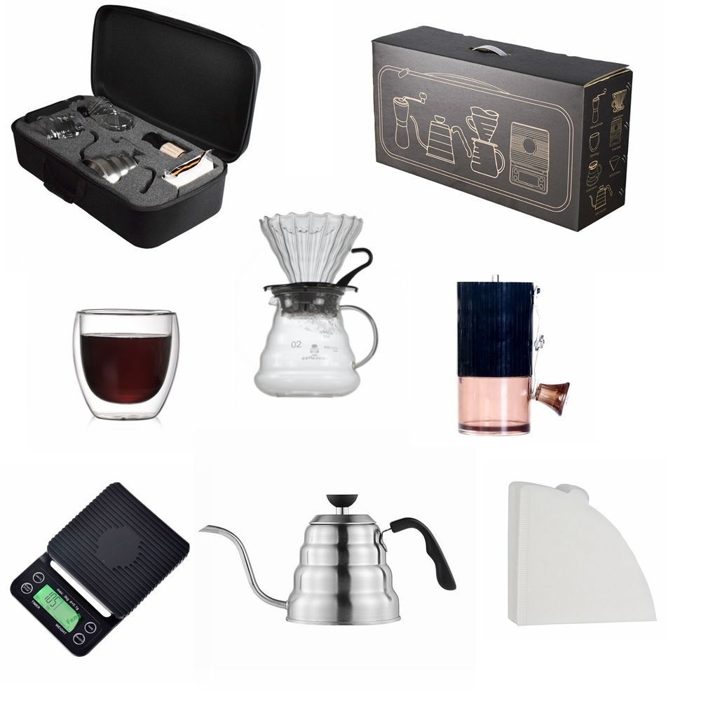 Travel Hand Brewed Coffee Pot Storage Set Hand Brewed Coffee Gift Box Timing Electronic Scale Stainless Steel Hand Brewed Coffee Pot
