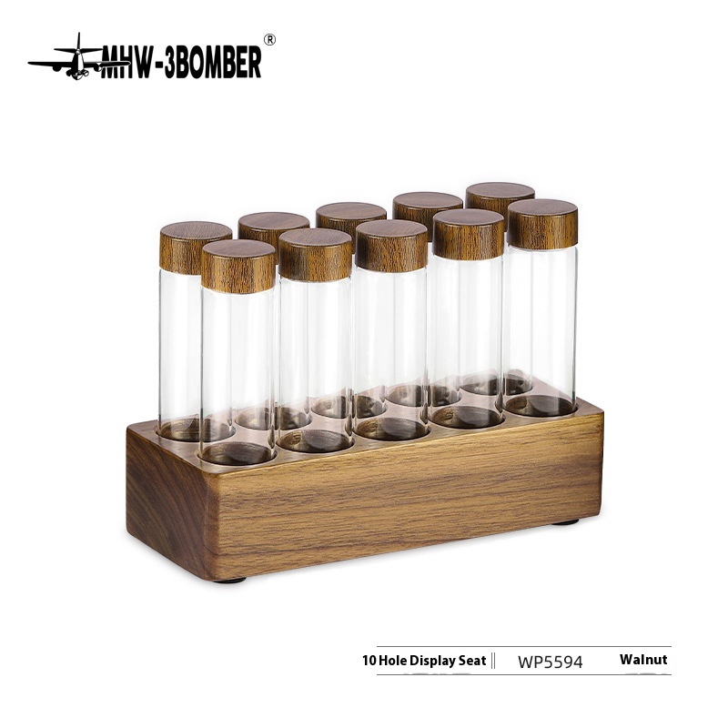 MHW-3 BOMBERBomber Design Coffee Bean Test Tube Rack Flower Fruit Tea Solid Wood Seat Glass Display Rack