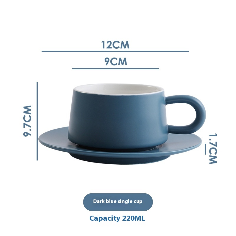 European Simple Matte Glaze Ceramic Coffee Cup Saucer Morandi Deep And Light Blue Home Restaurant Special Set