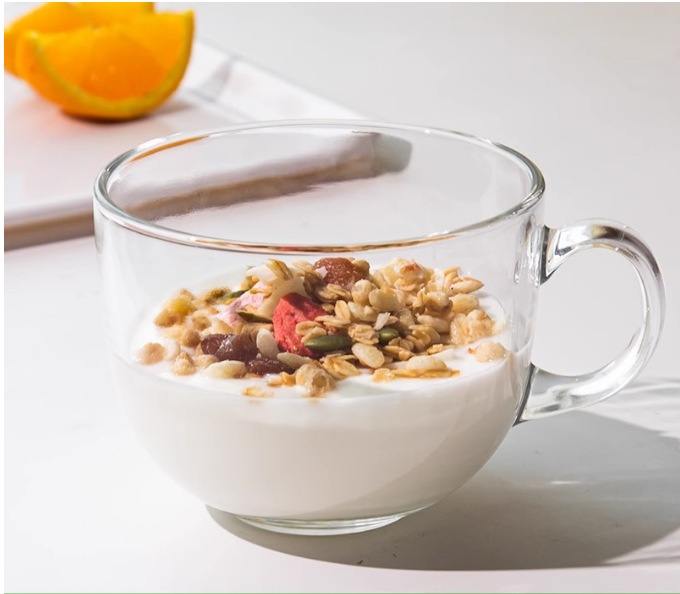 Internet Celebrity Big Belly Cup Glass Children's Milk Oatmeal Cup Large Capacity Handle Thickened Glass Coffee Breakfast Cup