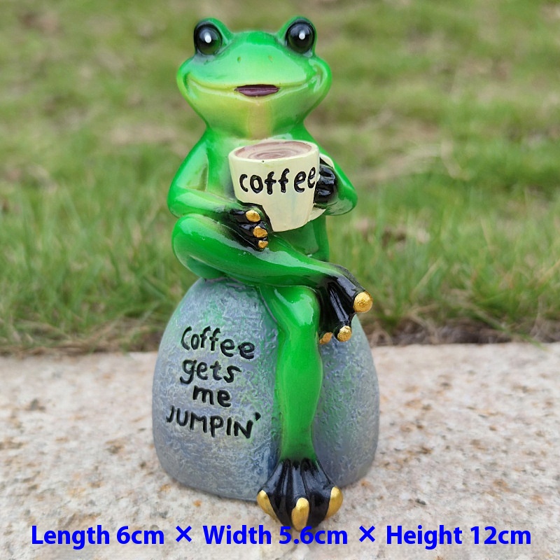 Of Cute Resin Sitting Frog Sitting Stone Statue Resin Sculpture Drinking Coffee Sculpture Garden Ornaments Decoration