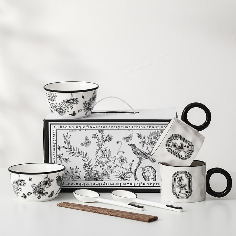 Small Fragrance Style Pinellia Flower Ceramic Tableware Set Two People Eating Ceramic Bowl And Chopsticks Set Holiday Gift Souvenir