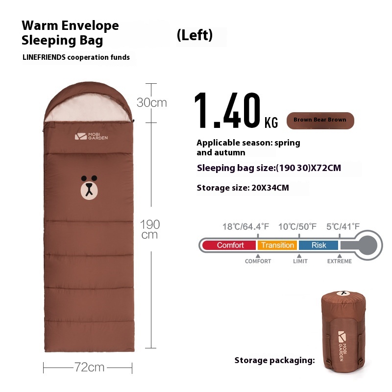 Mugodi Camping Outdoor Sleeping Bag Adult Joint Vitality Brown Bear Camping Warm Adult Single Warm Portable