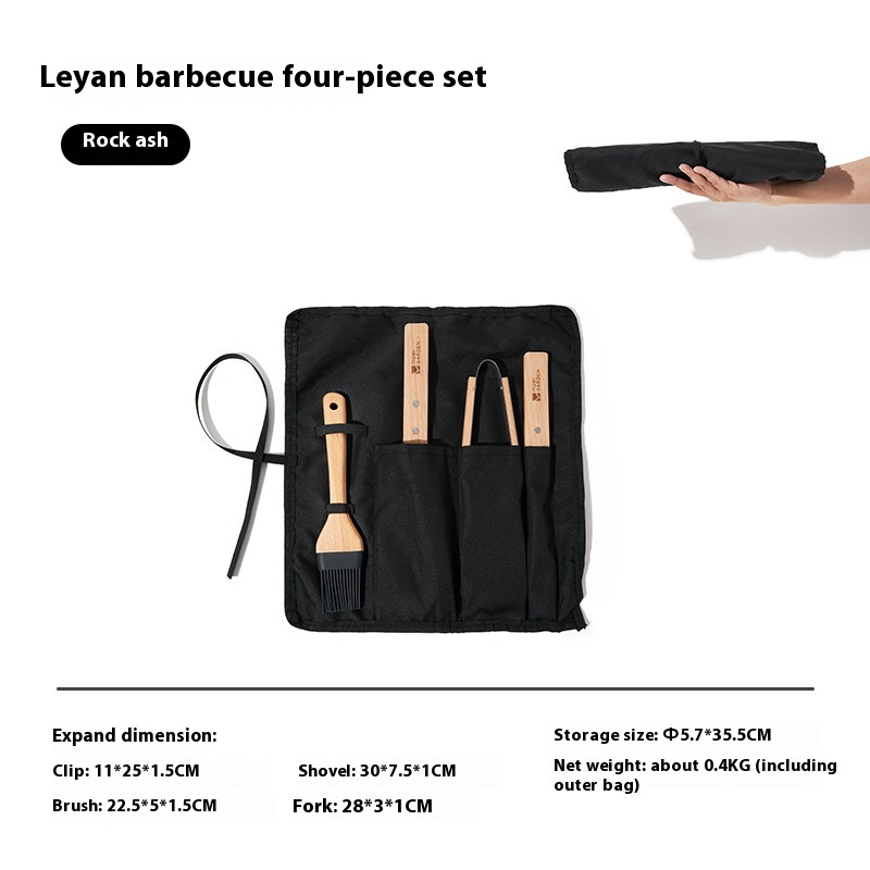 Mugodi Complete Set Of Barbecue Accessories Four-piece Camping Outdoor Barbecue Clips Wooden Handle Fork Shovel Silicone Oil Brush