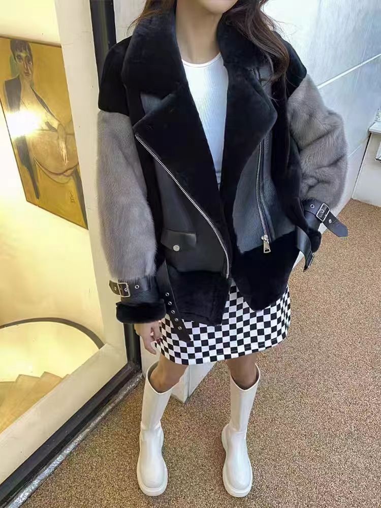 Haining European Goods Fur Coat Women Imitation Mink Motorcycle Short Fur Fur Women Jacket