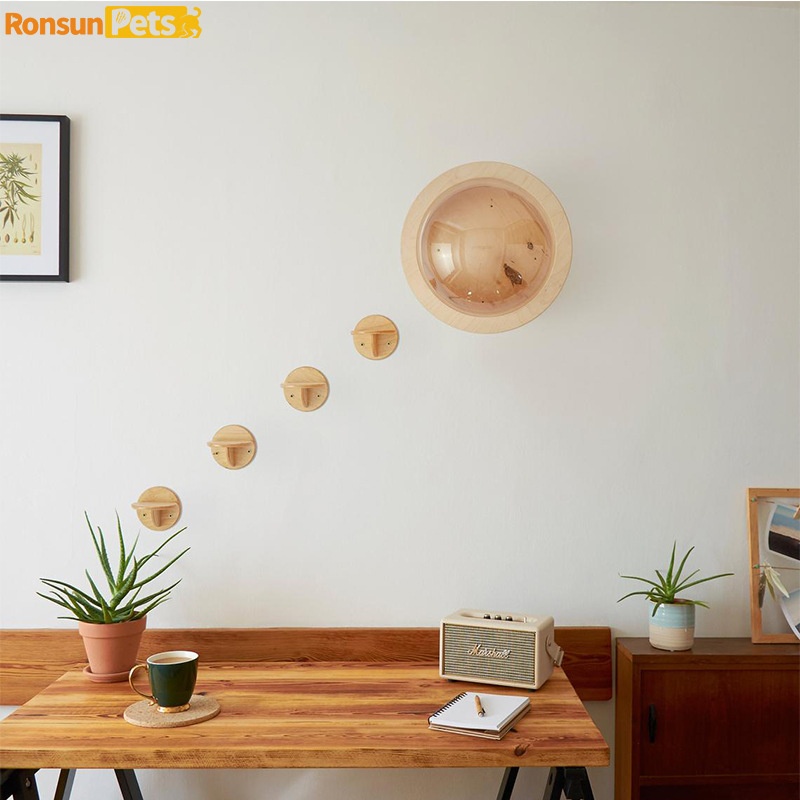 Solid Wood Wall-Mounted Cat Climbing Frame,Round Jump Platform For Cats,Wall-Mounted Cat Shelf And Jump Board