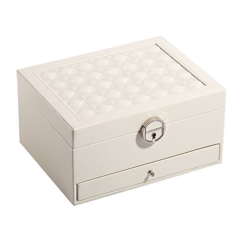 Multi-layer Flip Cover With Lock Jewelry Box Solid Color Simple Jewelry Storage Box Desktop Jewelry Storage Box