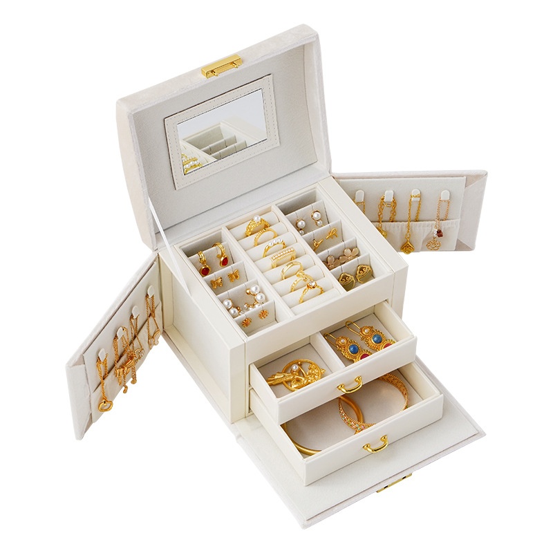European And American Velvet Jewelry Storage Box Light Luxury Double Layer Large Capacity Necklace Ring Earring Jewelry Jewelry Box