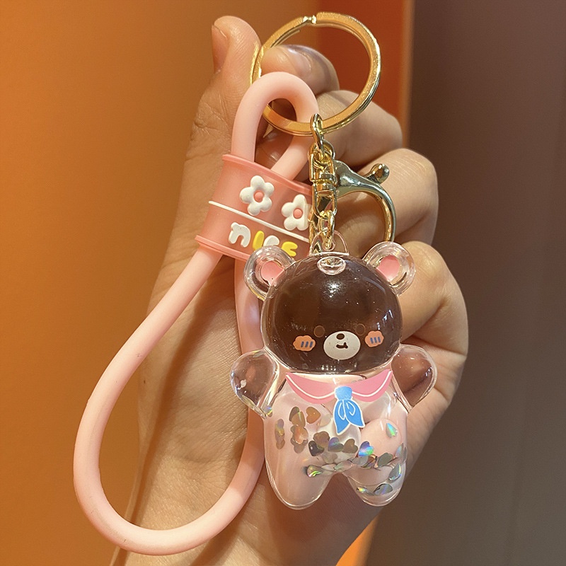 Acrylic Liquid Floating Bear Keychain Cute Exquisite Female Car Key Chain Bag Pendant Small Gift Pendant