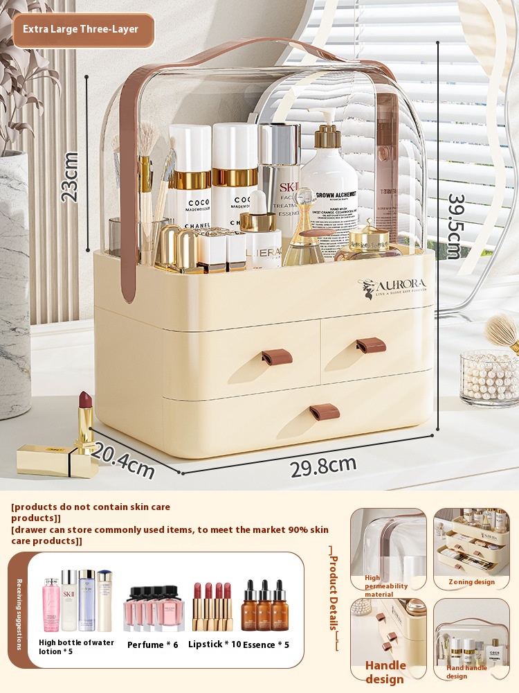 High-grade Cosmetics Storage Box Dust-proof Dressing Table Lipstick Skin Care Products Storage Box Dormitory Desktop Storage Shelf