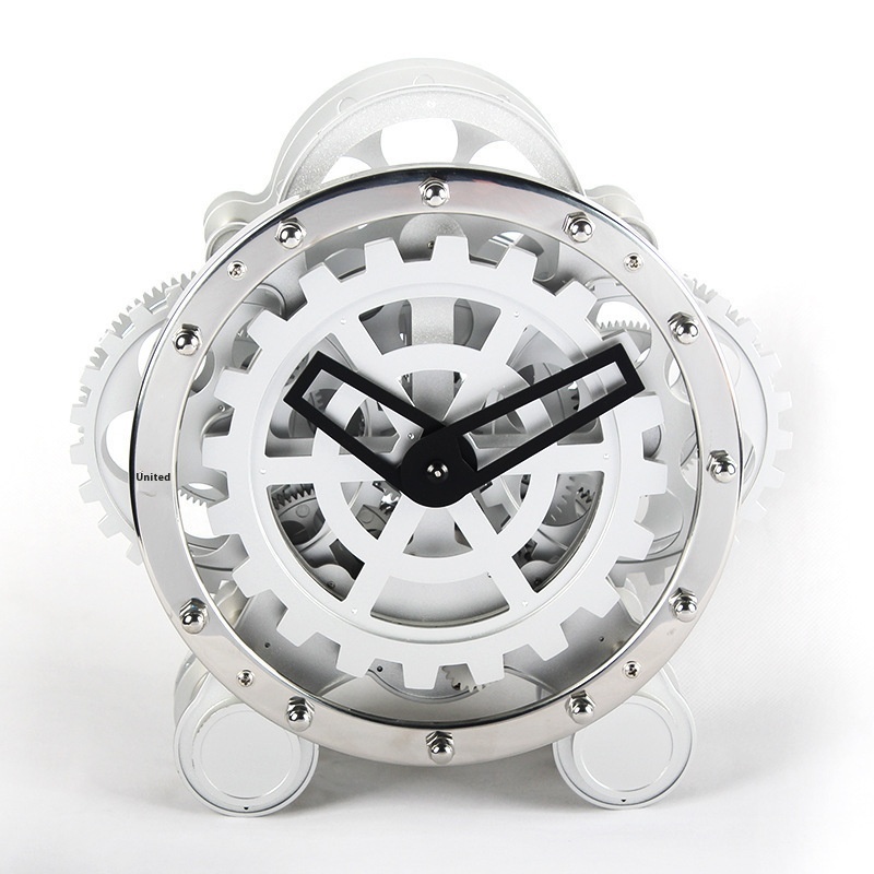 Wonderful Carving Living Room Clock European Style Table Clock Double Foot Gear Rotating Clock Creative Clock Stainless Steel Decorative Clock