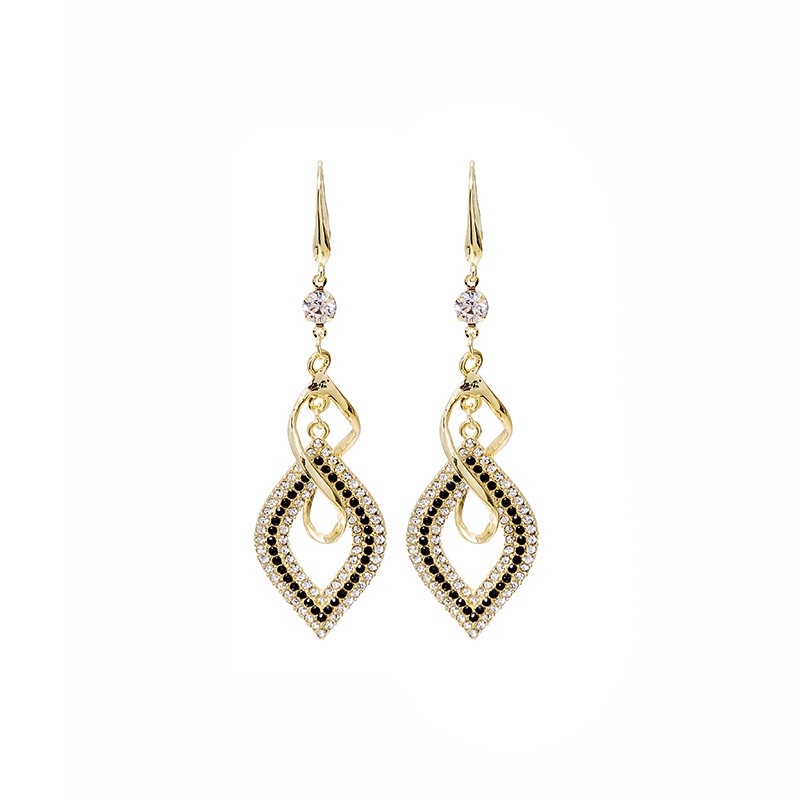 Silver Needle Long Tassel Autumn And Winter Full Diamond Diamond Ring Interlocking Earrings Elegant Temperament Fashion Earrings