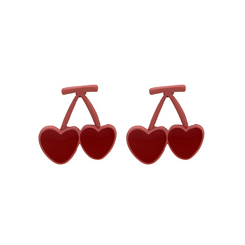 Silver Needle Oil Drop Double Heart Earringsy Sweet Cute Small Fresh Cherry Earrings Summer Earrings For Women